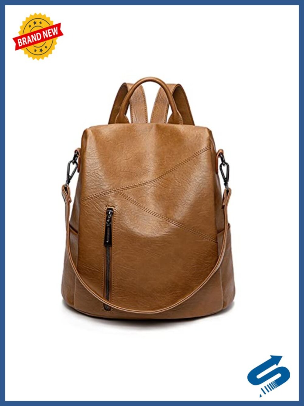 PORRASSO Anti-Theft Waterproof PU Leather Backpack Shoulder Bag for Work Travel